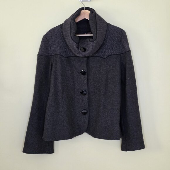 Annie 50 Cardigan Womens XL Gray Shawl Collar LS Burrons Wool Blend Retro Look - Picture 1 of 16